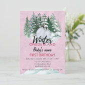 Winter Onederland Erster Geburtstag Pinguin Pink Einladung (Stehend Vorderseite)