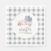 Winter Onederland Erster Geburtstag rosa LKW Serviette (Vorderseite)