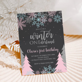 Winter Onederland Erster Geburtstag Schneeflocken  Einladung