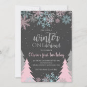 Winter Onederland Erster Geburtstag Schneeflocken  Einladung (Vorderseite)
