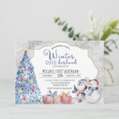 Winter Onederland Erster Geburtstag Weihnachten Einladung (Stehend Vorderseite)
