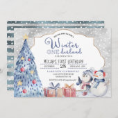 Winter Onederland Erster Geburtstag Weihnachten Einladung (Vorne/Hinten)