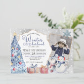 Winter Onederland Erster Geburtstag Weihnachten Einladung (Stehend Vorderseite)