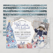Winter Onederland Erster Geburtstag Weihnachten Einladung (Vorne/Hinten)