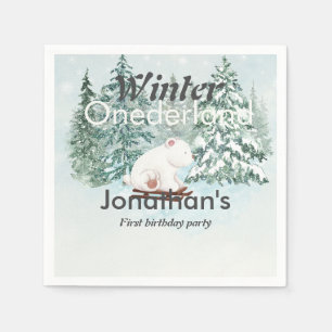 Winter Onederland Erster Geburtstagsbär auf Sleigh Serviette