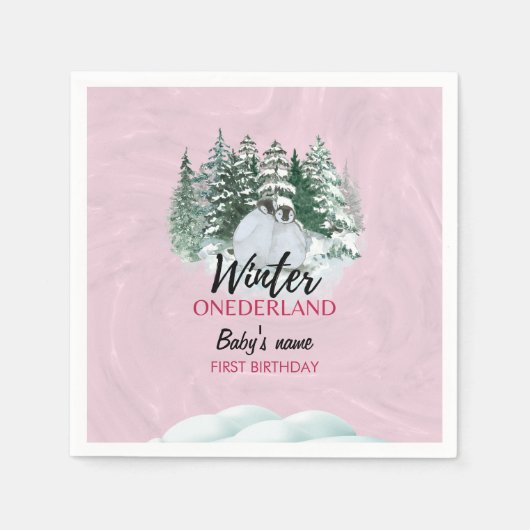 Winter Onederland Erster Geburtstagsschneepinguin Serviette (Vorderseite)