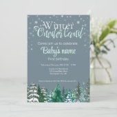 Winter Onederland Erster Geburtstagsschneewaldstar Einladung (Stehend Vorderseite)