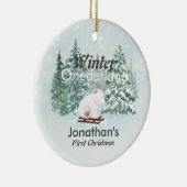 Winter Onederland Erster Weihnachtsbär auf Sleigh Keramik Ornament (Rechts)