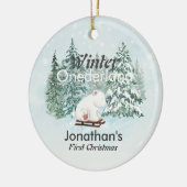 Winter Onederland Erster Weihnachtsbär auf Sleigh Keramik Ornament (Links)