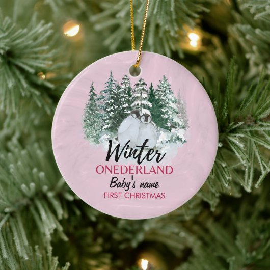 Winter Onederland Erster Weihnachtsschneepinguin Keramik Ornament (Baum)