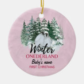 Winter Onederland Erster Weihnachtsschneepinguin Keramik Ornament (Vorne)