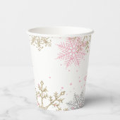 Winter Onederland erstes Geburtshaus Rosa Gold Pappbecher (Rückseite)