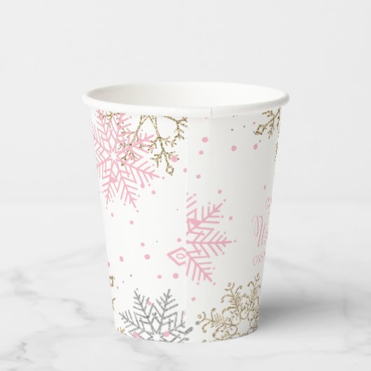 Winter Onederland erstes Geburtshaus Rosa Gold Pappbecher (Rechts)
