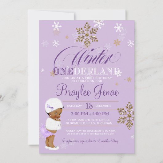 Winter Onederland First Birthday Afroamerikanisch Einladung (Vorderseite)