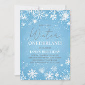Winter ONEderland First Birthday Blue Einladung (Vorderseite)
