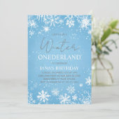 Winter ONEderland First Birthday Blue Einladung (Stehend Vorderseite)