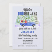 Winter Onederland First Birthday Blue Truck Boys Einladung (Vorderseite)