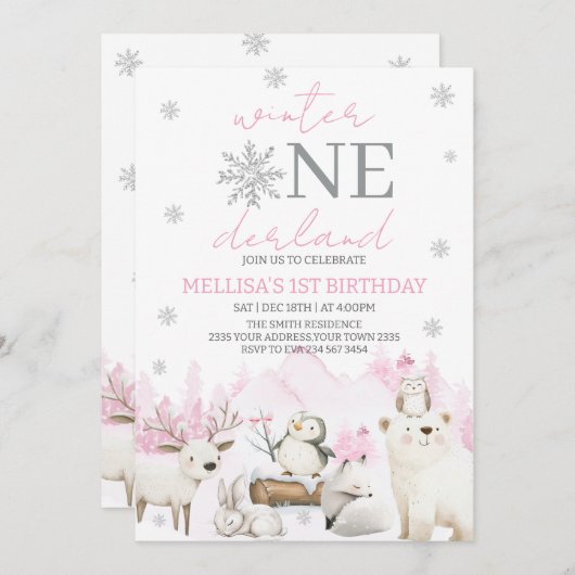 Winter ONEderland first birthday Einladung (Vorne/Hinten)