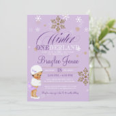 Winter Onederland First Birthday Ethnic Baby Girl Einladung (Stehend Vorderseite)