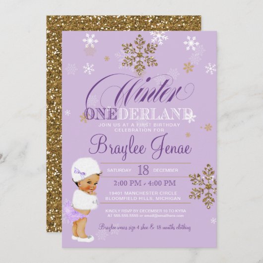 Winter Onederland First Birthday Ethnic Baby Girl Einladung (Vorne/Hinten)