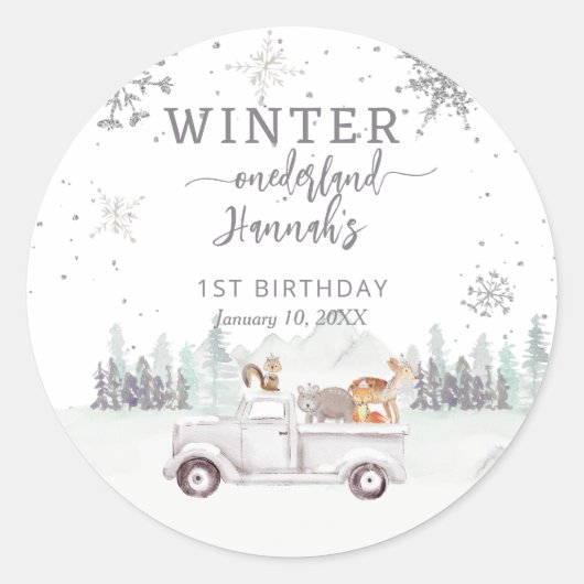 Winter Onederland First Birthday Favor Runder Aufkleber (Vorderseite)