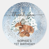 Winter ONEderland First Birthday Fox Vielen Dank Runder Aufkleber (Vorderseite)