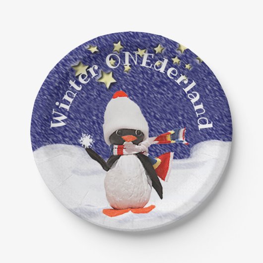 Winter ONEderland First Birthday Party Penguin Pappteller (Vorderseite)