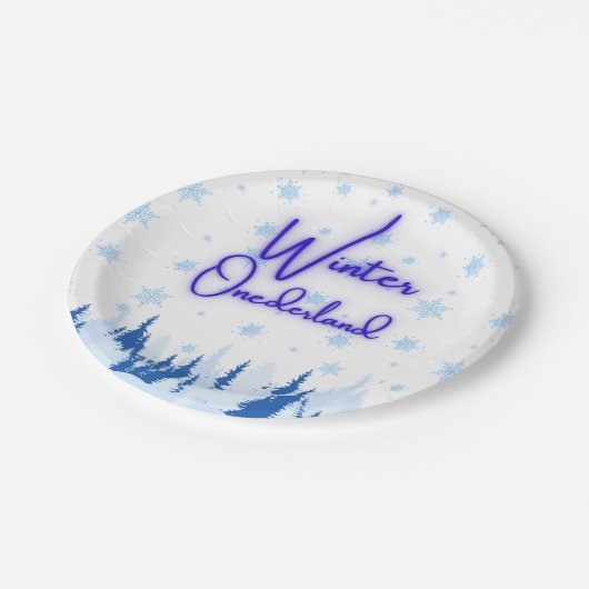 Winter Onederland First Birthday Party Plates Pappteller (Schrägansicht)
