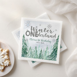 Winter Onederland First Birthday Snowflakes Forest Serviette