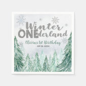Winter Onederland First Birthday Snowflakes Forest Serviette (Vorderseite)