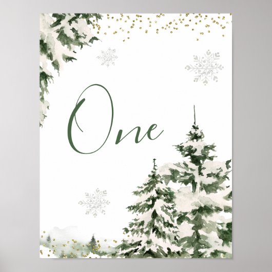 Winter Onederland Forest 1. Geburtstag Tischnummer Poster (Vorne)