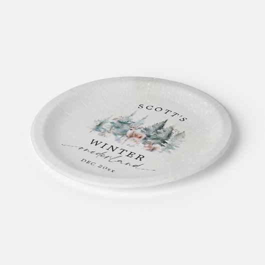 Winter ONEderland Forest Animals 1st Birthday Pappteller (Schrägansicht)