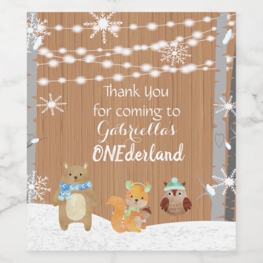Winter ONEderland Forest Animals Weinetikett (Einzelnes Label)