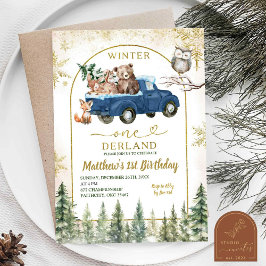 Winter Onederland Forest Animes erster Geburtstag Einladung