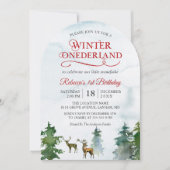Winter ONEderland Forest Deer Baby Erstgeburt Einladung (Vorderseite)