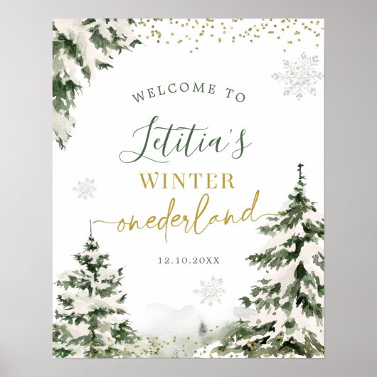 Winter Onederland Forest Erster Geburtstag Willkom Poster (Vorne)