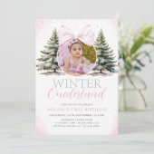 Winter Onederland Foto Girl zum ersten Geburtstag Einladung (Stehend Vorderseite)