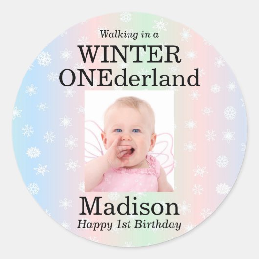 Winter Onederland Foto Snowflake Runder Aufkleber (Vorderseite)