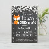 Winter Onederland Fox 1. Geburtstag Einladung (Stehend Vorderseite)