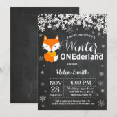 Winter Onederland Fox 1. Geburtstag Einladung (Vorne/Hinten)