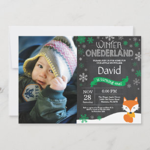 Winter Onederland Fox 1. Geburtstag Einladung