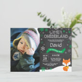 Winter Onederland Fox 1. Geburtstag Einladung (Stehend Vorderseite)