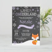 Winter Onederland Fox 1. Geburtstag Einladung (Stehend Vorderseite)