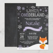 Winter Onederland Fox 1. Geburtstag Einladung (Vorne/Hinten)