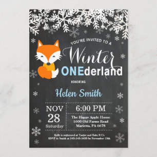 Winter Onederland Fox Boy 1. Geburtstag Einladung