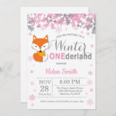 Winter Onederland Fox Girl 1. Geburtstag Einladung (Vorne/Hinten)