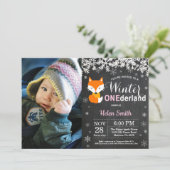 Winter Onederland Fox Girl 1. Geburtstag Einladung (Stehend Vorderseite)