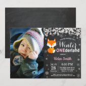 Winter Onederland Fox Girl 1. Geburtstag Einladung (Vorne/Hinten)