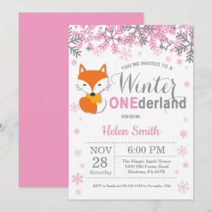 Winter Onederland Fuchs Mädchen 1. Geburtstag Einladung