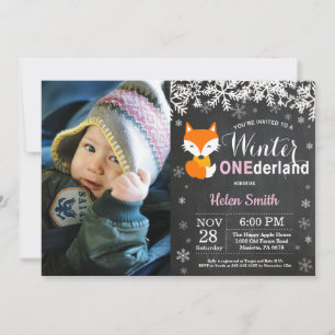Winter Onederland Fuchs Mädchen 1. Geburtstag Einladung